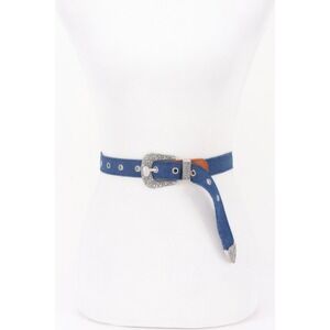 Denim Western Belt Women One Size Blue Engraved Buckle